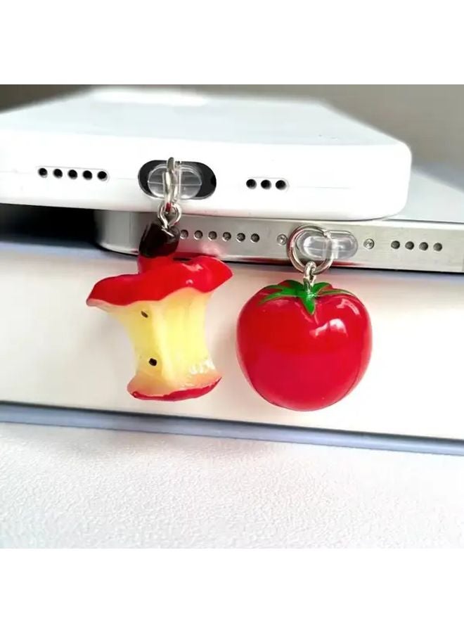 2pcs 3D Tomato Fruit Phone Dust Plug For Type C Charging Port Accessory - Image 1